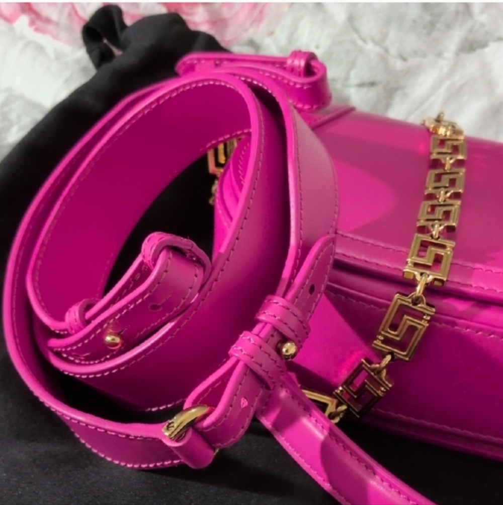 VERSACE fuchsia Pink Leather Chain Crossbody/Saddle Bag 👜 - Picture 9 of 13